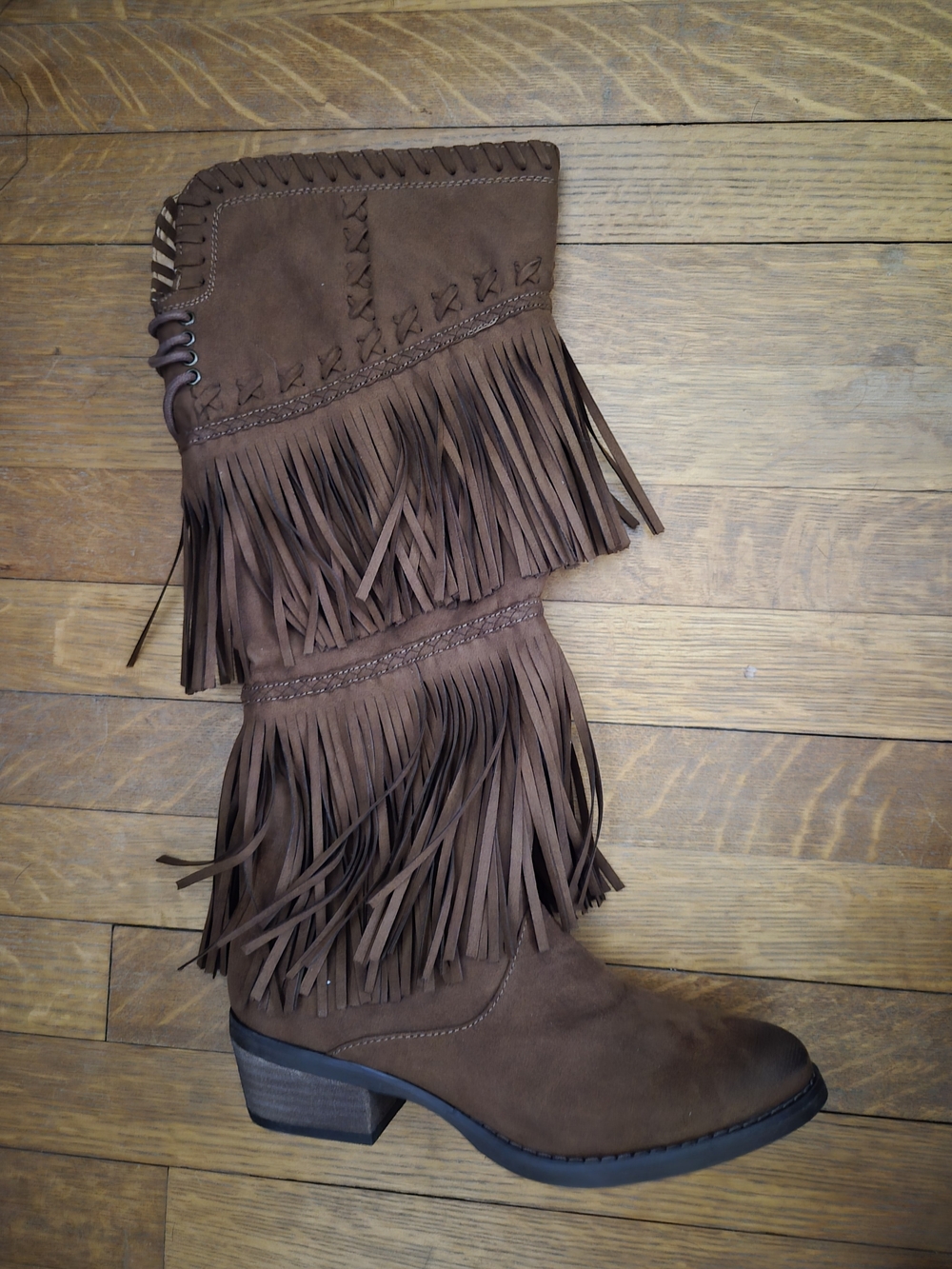 Not Rated Brown Suede Over-the-Knee Fringe Boots